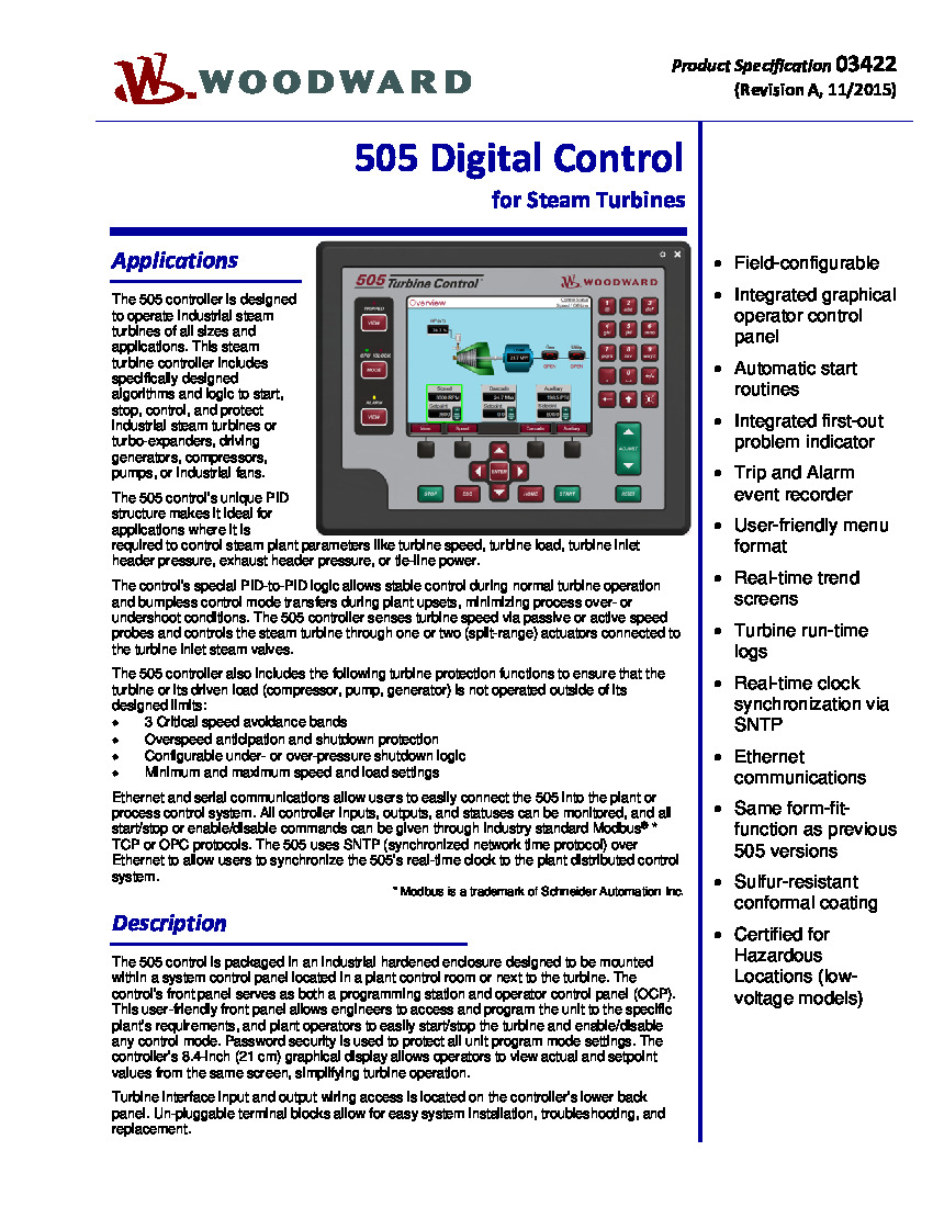 First Page Image of 9907-162 505 Digital Control Product Specification 03422.pdf